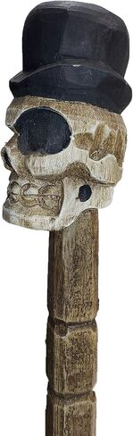 Halloween Skull Head Cane Stick Pirate Day of The Dead Home Décor Indoor Outdoor Garden Hand Carved Wood 40 Inches (Checkered) in Saudi Arabia