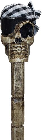 Halloween Skull Head Cane Stick Pirate Day of The Dead Home Décor Indoor Outdoor Garden Hand Carved Wood 40 Inches (Checkered) in Saudi Arabia