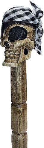 Halloween Skull Head Cane Stick Pirate Day of The Dead Home Décor Indoor Outdoor Garden Hand Carved Wood 40 Inches (Checkered) in Saudi Arabia