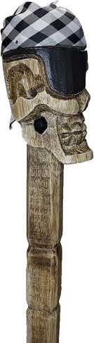 Halloween Skull Head Cane Stick Pirate Day of The Dead Home Décor Indoor Outdoor Garden Hand Carved Wood 40 Inches (Checkered) in Saudi Arabia