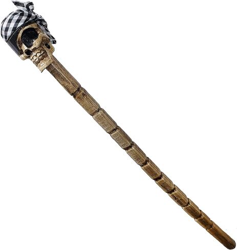 Halloween Skull Head Cane Stick Pirate Day of The Dead Home Décor Indoor Outdoor Garden Hand Carved Wood 40 Inches (Checkered) in Saudi Arabia