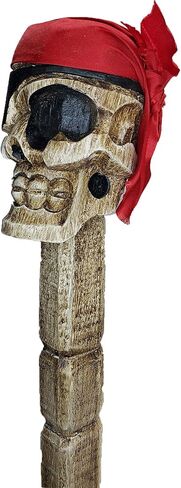 Halloween Skull Head Cane Stick Pirate Day of The Dead Home Décor Indoor Outdoor Garden Hand Carved Wood 40 Inches (Checkered) in Saudi Arabia