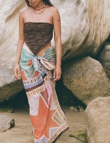 Fiona Jolin Women's Sarong Pareo Cotton Beach Coverups Lightweight Wrap Skirt Boho Printed Bikini Cover Up Long in Kuwait