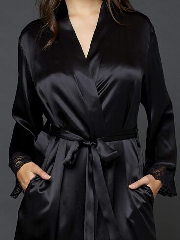 Women's Silk Robe, Petite, Embroidered Trim, Glamorous Bell Sleeves, Lingerie, Beautiful Gift Packaging in Saudi Arabia