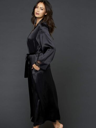 Women's Silk Robe, Petite, Embroidered Trim, Glamorous Bell Sleeves, Lingerie, Beautiful Gift Packaging in Saudi Arabia