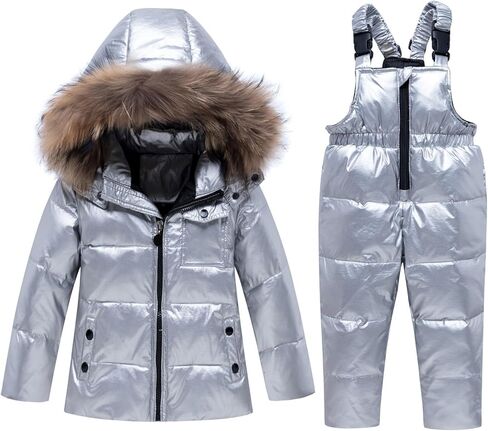 Kids 2 Piece Snowsuit Set Boys Girls Ski Suit Winter Hooded Puffer Jacket and Snow 𝐁ib Toddler Baby Down Coat Pants in Saudi Arabia