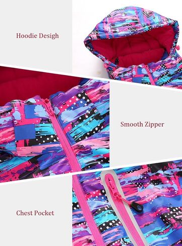 Girls Fashion Waterproof Windproof Ski Jacket Heavyweight 2 Pc Printed Snowsuit with Pants in Kuwait