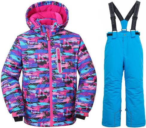 Girls Fashion Waterproof Windproof Ski Jacket Heavyweight 2 Pc Printed Snowsuit with Pants in Kuwait
