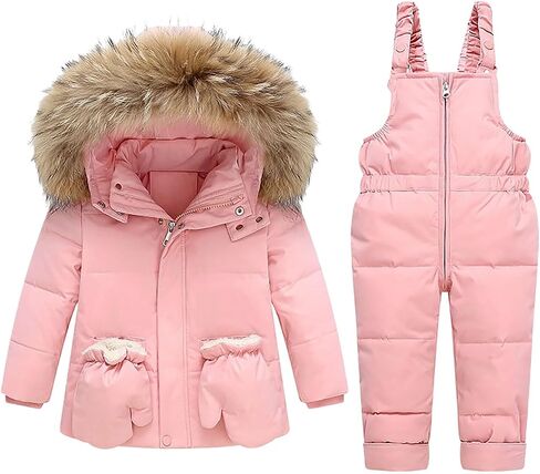 Kids 2 Piece Snowsuit Set Boys Girls Ski Suit Winter Hooded Puffer Jacket and Snow 𝐁ib Toddler Baby Down Coat Pants in Saudi Arabia