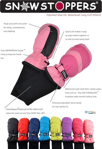 Snowstoppers Kid's Straining Waterpling on Winter Nylon Mittens متوسطة / 2-5 سنوات من اللون الوردي / الفوشيه in Saudi Arabia