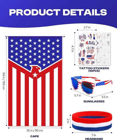Cape American Flag Case ، نظارة شمسية ، عصابة رأس وملصقات الوشم الوطنية المحددة ليوم الاستقلال الرابع من يوليو in Kuwait