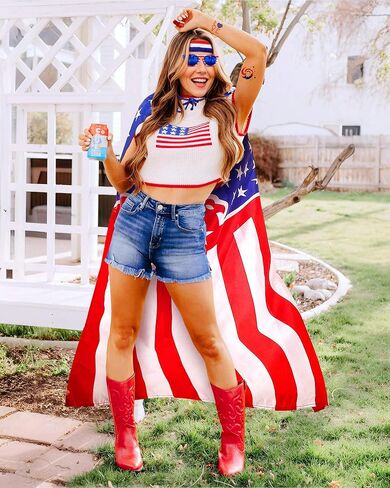Cape American Flag Case ، نظارة شمسية ، عصابة رأس وملصقات الوشم الوطنية المحددة ليوم الاستقلال الرابع من يوليو in Kuwait