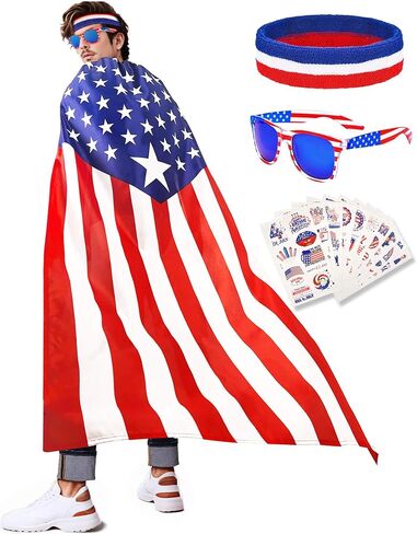 Cape American Flag Case ، ونظارات شمسية ، و Bandana وملصقات الوشم الوطنية المقدمة في الرابع من يوليو والأحداث الوطنية in Kuwait