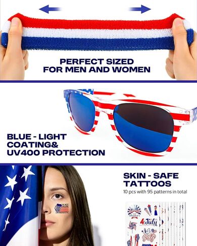 Cape American Flag Case ، ونظارات شمسية ، و Bandana وملصقات الوشم الوطنية المقدمة في الرابع من يوليو والأحداث الوطنية in Kuwait
