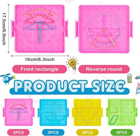 12 Pcs Double Sided Geoboard Mathematical Geoboards with Rubber Bands Math Manipulatives Toy for Geometry, 6.9 x 6.3 Inches in Saudi Arabia