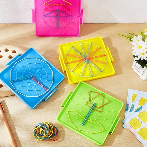 12 Pcs Double Sided Geoboard Mathematical Geoboards with Rubber Bands Math Manipulatives Toy for Geometry, 6.9 x 6.3 Inches in Saudi Arabia