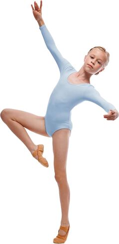 Girls Ballet Dance Long Sleeve Leotard, Toddler Kids Gymnastics Ballerina Team Basic Solid Color Outfit with Scrunchie in Saudi Arabia