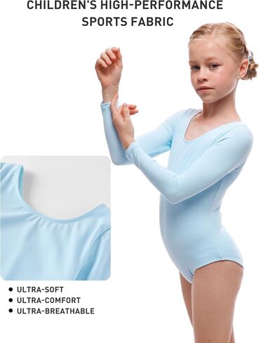 Girls Ballet Dance Long Sleeve Leotard, Toddler Kids Gymnastics Ballerina Team Basic Solid Color Outfit with Scrunchie in Saudi Arabia