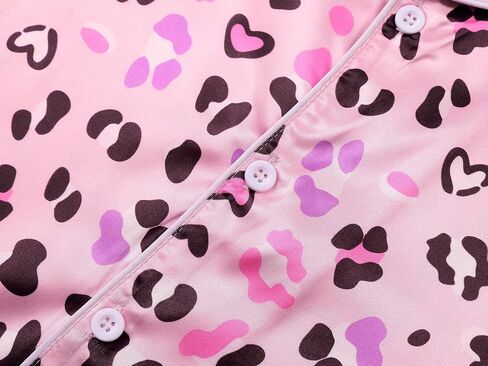 Tebbis Girls Satin Pajamas Set, 2-Piece Short Sleeve Button-Down PJs Cute Printed Silky Sleepwear for Kids Size 6-16 in Kuwait