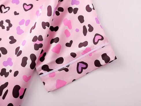 Tebbis Girls Satin Pajamas Set, 2-Piece Short Sleeve Button-Down PJs Cute Printed Silky Sleepwear for Kids Size 6-16 in Kuwait