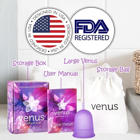Venus Menstrual Cup (Period Cup for Women) - Best for Heavy Flow - 12 Hours Leak-Free Protection - 100% Medical-Grade Silicone Reusable Cup - Unique Design to Ease Your Period Cycle | Large in Saudi Arabia