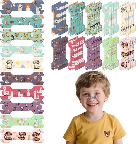 80 Pcs Small Size Kids Nasal Strips 1.73 * 0.55" Cute Animal Prints Nose Strips for Boys and Girls, Extra Strength Breathing Strip for Kids, Anti Snoring Nose Clip for Children in Kuwait