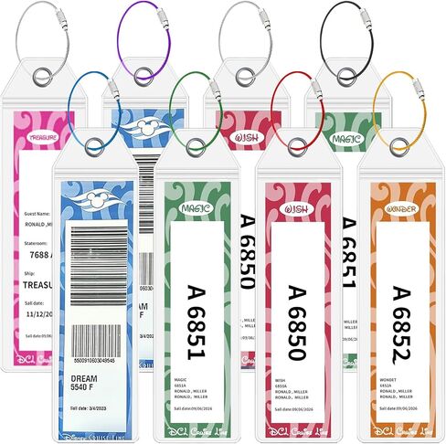 Cruise Luggage Tag Holders, 8 Pack Zip Seal Clear Cruise Luggage Tag Holder with Steel Loops Fits for Dream, Fantasy, Magic, Wonder, Wish & Treasure (8 Pcs with 7 Colors) in Saudi Arabia