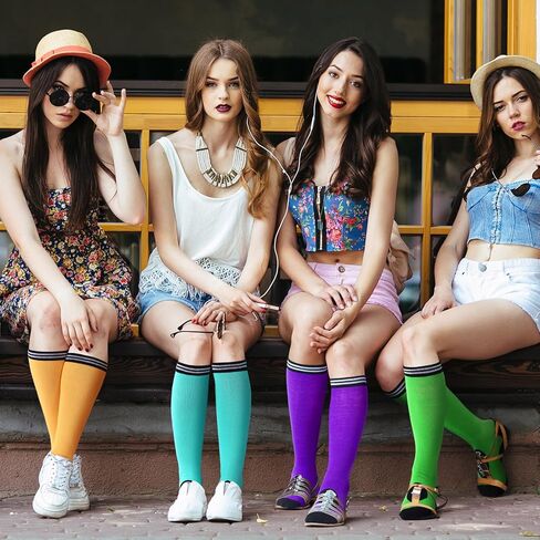 Suhine 12pcs Crayon Socks Bulk Group Family Halloween Costumes for Adults Colorful Striped High Neon Socks for Women Teacher in Saudi Arabia