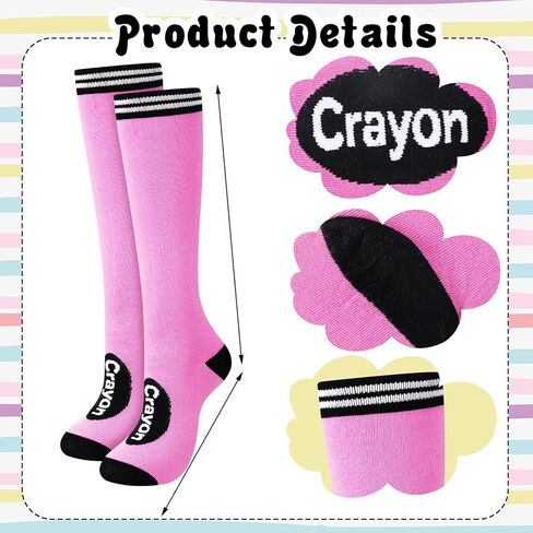 Suhine 12pcs Crayon Socks Bulk Group Family Halloween Costumes for Adults Colorful Striped High Neon Socks for Women Teacher in Saudi Arabia