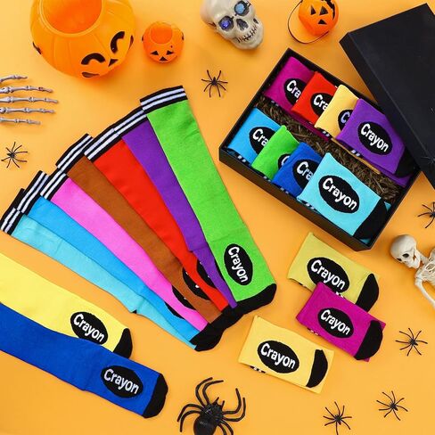 Suhine 12pcs Crayon Socks Bulk Group Family Halloween Costumes for Adults Colorful Striped High Neon Socks for Women Teacher in Saudi Arabia