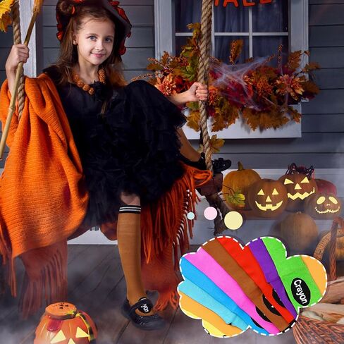 Suhine 12pcs Crayon Socks Bulk Group Family Halloween Costumes for Adults Colorful Striped High Neon Socks for Women Teacher in Saudi Arabia