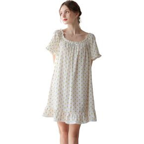 Women's Cotton Nightgowns Vintage Lightweight Gown Sets Short Sleeve Princess Nightdress in Saudi Arabia
