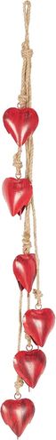 Deco 79 Metal Heart Indoor Outdoor Disporative Cow Bells Tibetan Bell Bell مع 6 أجراس على الحبل المعلق Jute ، Bell 4 "× 2" × 35 "، أحمر in Saudi Arabia