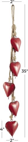 Deco 79 Metal Heart Indoor Outdoor Disporative Cow Bells Tibetan Bell Bell مع 6 أجراس على الحبل المعلق Jute ، Bell 4 "× 2" × 35 "، أحمر in Saudi Arabia