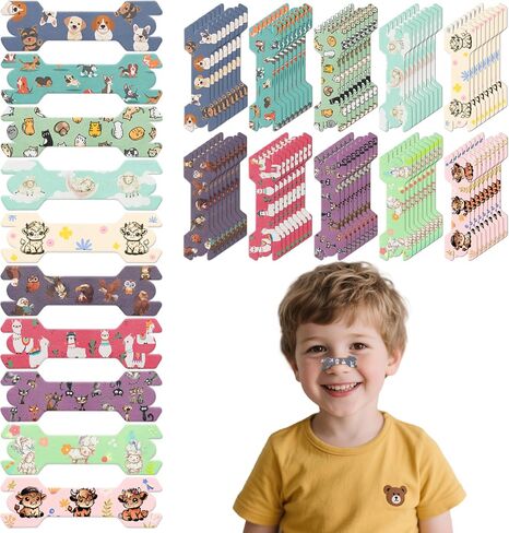 80 Pcs Small Size Kids Nasal Strips 1.73 * 0.55" Cute Animal Prints Nose Strips for Boys and Girls, Extra Strength Breathing Strip for Kids, Anti Snoring Nose Clip for Children in Kuwait