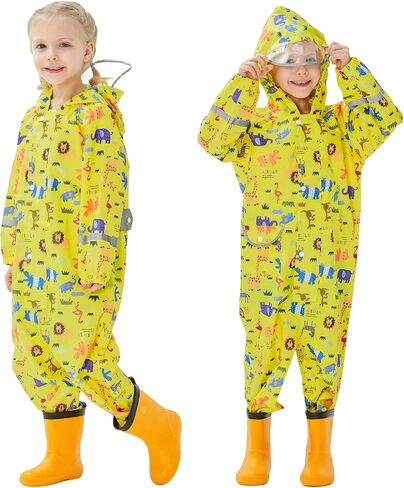Hovkib Toddler Rain Suit Girls Raincoat Kids Rain Jacket Boys Rain Coat Waterproof Coverall Muddy Buddies Zipper Rainwear in Saudi Arabia