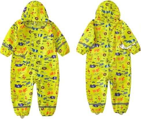 Hovkib Toddler Rain Suit Girls Raincoat Kids Rain Jacket Boys Rain Coat Waterproof Coverall Muddy Buddies Zipper Rainwear in Saudi Arabia