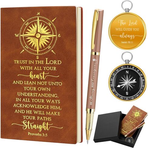 4 Pcs Christian with Inspirational Religious Pens Bible Verse Notebooks Engraved Compass Church Gifts for Men Dad Priests Ministers Christian Gifts Religious Party Favor in Saudi Arabia