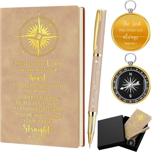 4 Pcs Christian with Inspirational Religious Pens Bible Verse Notebooks Engraved Compass Church Gifts for Men Dad Priests Ministers Christian Gifts Religious Party Favor in Saudi Arabia