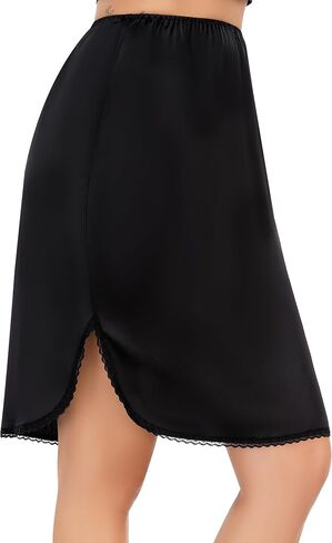 Lovasy Half Slips for Women Silk Underskirt Anti-Static Mini Mini Skirt مع فستان ساتان من الدانتيل الزهري للتنورة in Kuwait