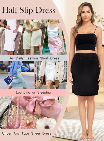Lovasy Half Slips for Women Silk Underskirt Anti-Static Mini Mini Skirt مع فستان ساتان من الدانتيل الزهري للتنورة in Kuwait