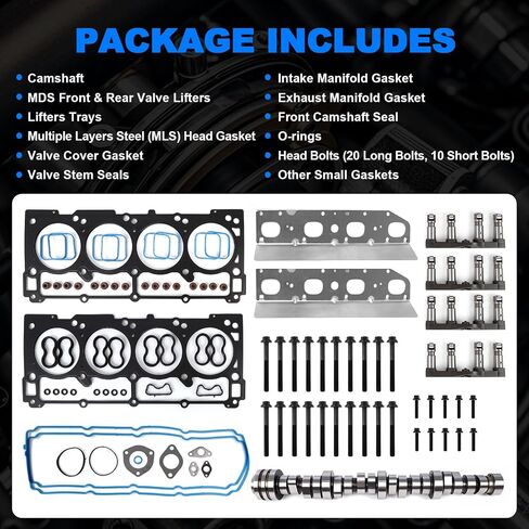 Camshaft and MDS Lifter Kit w/Head Gasket & Bolts Compatible with 2009-2016 Dodge Ram 1500, Durango 5.7L Hemi V8 - Replacement Part# 53022263AF, 53021726AD in Kuwait