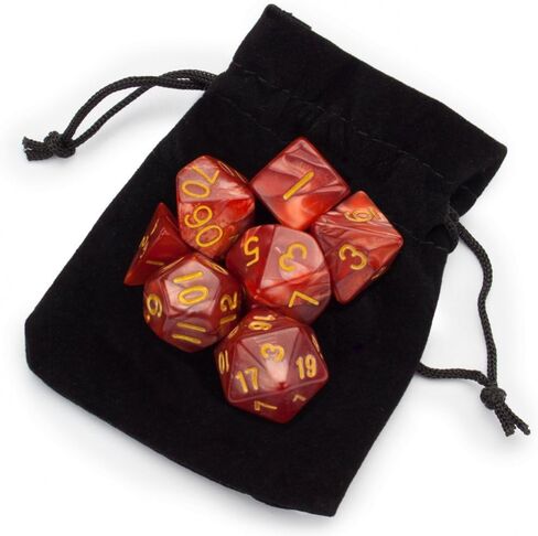 Wiz Dice Series II - مجموعة نرد متعدد السطوح لألعاب مغامرات RPG على الطاولة مع حقيبة نرد - مجموعة نرد DND، مناسبة للأبراج المحصنة والتنينات، وألعاب MTG والنرد على حد سواء - نار الجن - 7 قيراط in Kuwait