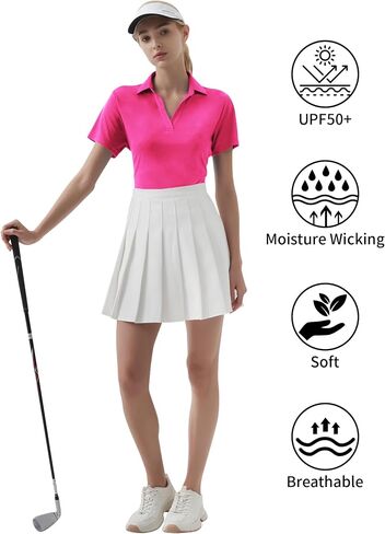 QBK Womens Polo قمصان - قمصان قصيرة الأكمام ، UPF أكثر من 50+ جاف ملتوية خفيفة الوزن غولف وتنس قمم in Saudi Arabia