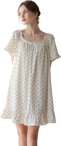 Women's Cotton Nightgowns Vintage Lightweight Gown Sets Short Sleeve Princess Nightdress in Saudi Arabia