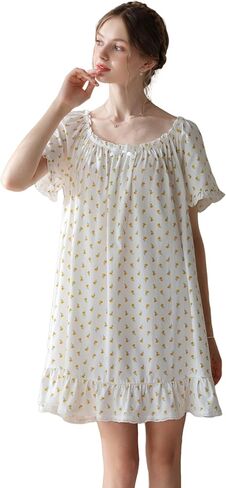 Women's Cotton Nightgowns Vintage Lightweight Gown Sets Short Sleeve Princess Nightdress in Saudi Arabia