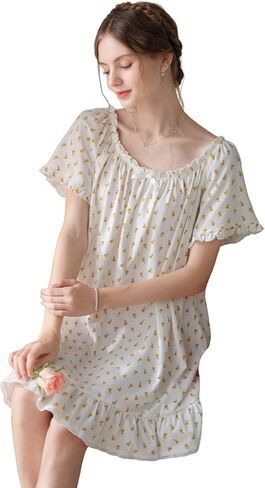 Women's Cotton Nightgowns Vintage Lightweight Gown Sets Short Sleeve Princess Nightdress in Saudi Arabia