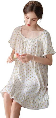 Women's Cotton Nightgowns Vintage Lightweight Gown Sets Short Sleeve Princess Nightdress in Saudi Arabia