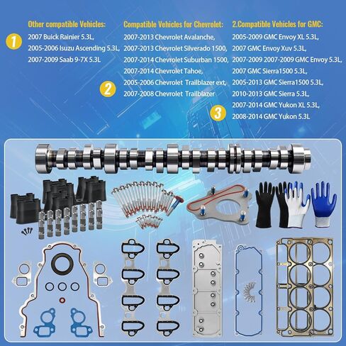 NON-AFM 5.3 Cam Kit Fit for 2007-2013 Chevrolet Avalanche Silverado 1500 Tahoe Trailblazer, GMC Sierra Yukon Envoy, Buick SAAB Isuzu, w/Timing Chain Oil Pump # M295 ES72220 in Kuwait