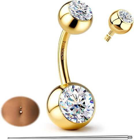 Moissanite ＆ G23 TItanium Belly Button Ring 18K Gold Plated Hypoallergenic Internally Threaded Belly Rings 14G Navel Piercing Jewelry For Women Men D Color VVS1 Clarity Brilliant Cut in Saudi Arabia